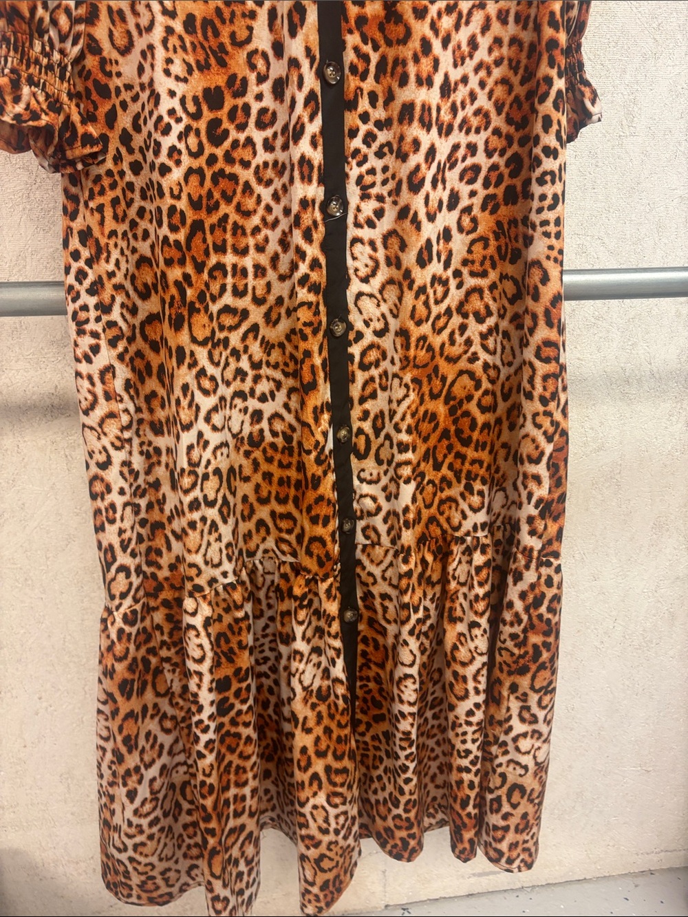 Leopard Print Long Sleeve Maxi Shirt Dress - Brown Leopard - Picture 3 of 4